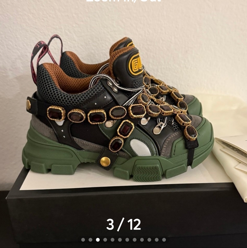 Gucci Black and Green Embellished Sneakers